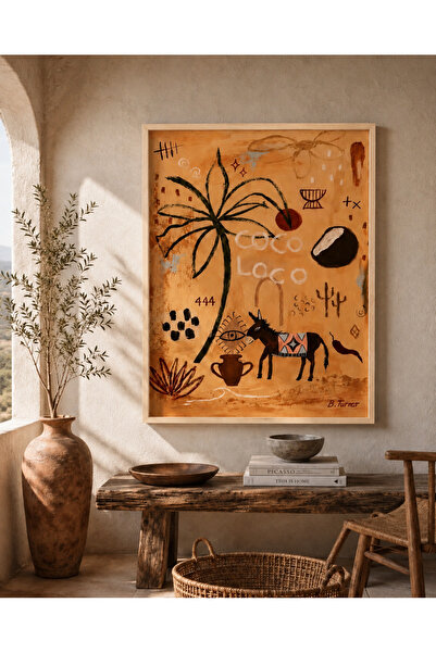 Boho wellness studio – Coco Loco Bohem Palmiye ve Eşek Çerçeveli MDF Poster T...