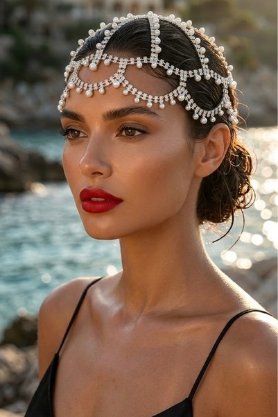 LIVOSH Pearl Modern Head Accessory Bridal Crown Wedding Crown Engagement Crown