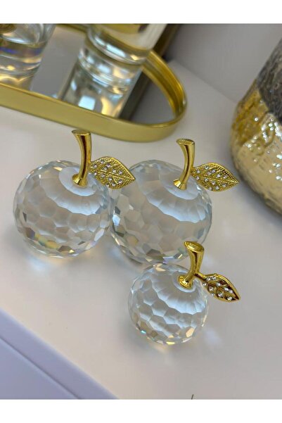 PEKİBU 3'LÜ KRİSTAL CAM ELMA DEKOR GOLD