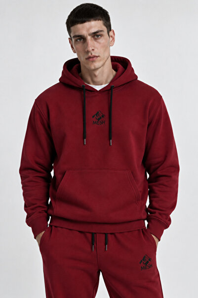 Mesh Burgundy Black Embroidered Tracksuit Set, 3 Thread Combed Cotton Winter ...