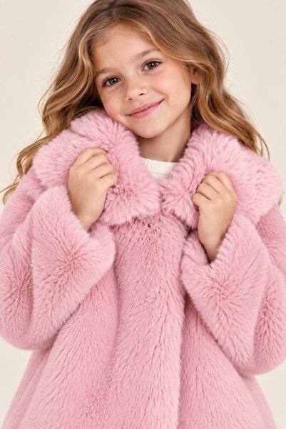 Mavipink Kız Çocuk Pembe Renk Suni Peluş Kürk