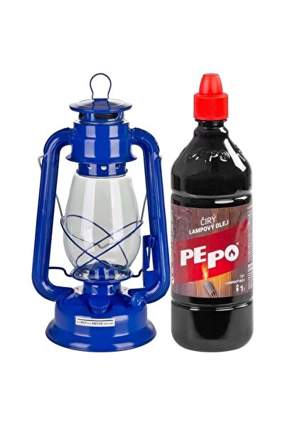 SGTT Set lampă cu fitil + ulei de lampă 1l, culoare albastră, înălțime 30cm