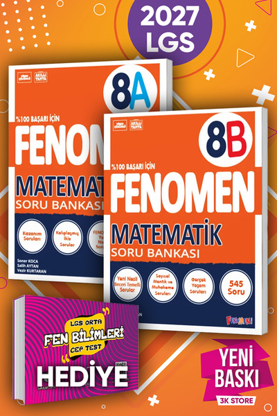 Fenomen Yayıncılık 2027 LGS 8.Sınıf Matematik A ve B Soru Bankası 2li Set (Ka...