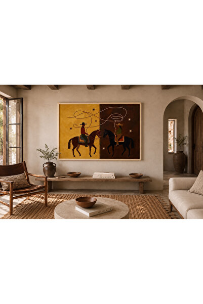 Boho wellness studio – Desert Riders Modern Kovboy Çerçeveli MDF Tablo