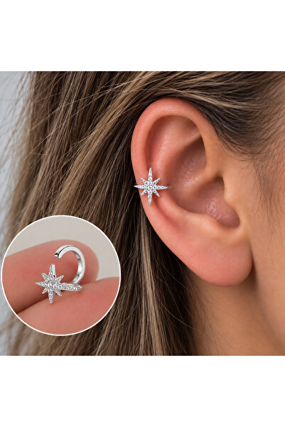 Heppii Silver Renk Kuzey Yıldızı Earcuff Kutup Yıldızı Sıkıştırma Kıkırdak Kü...