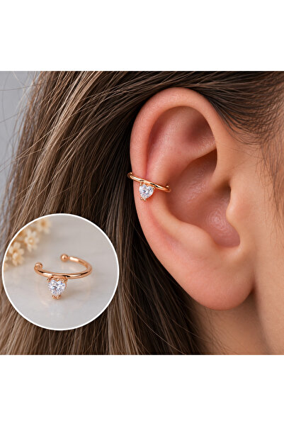 Heppii Rose Gold Renk Tektaş Earcuff Sıkıştırma Kıkırdak Küpesi Delik Gerekti...