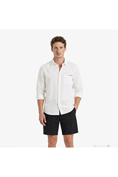 Calvin Klein Erkek Ls Sld Günlük Keten Beyaz Klasik Gömlek