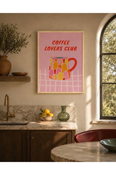 Boho wellness studio Coffee Lovers Club Kahve Temalı Retro Poster – Çerçeveli...