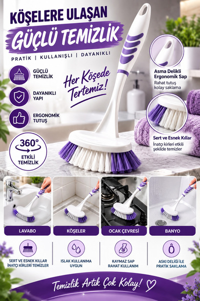 Tasarım Evi Softon Sink & Bathtub Cleaning Brush & Countertop Tile Brush