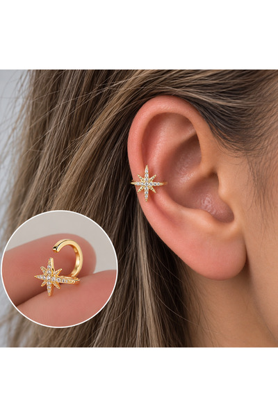 Heppii Taşlı Kuzey Yıldızı Earcuff Kutup Yıldızı Sıkıştırmalı Kıkırdak Küpesi