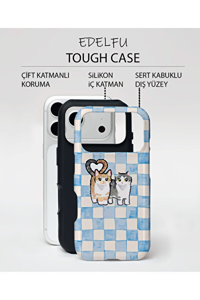 EDELFU iPhone 17 PRO Uyumlu - Yavru Kanki Kediler, Çift Katmanlı Kapak, Parlak Yüzey Koruyucu Kılıf
