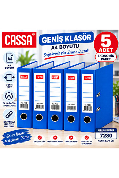 Cassa Mavi Geniş Klasör A4 5’li Set