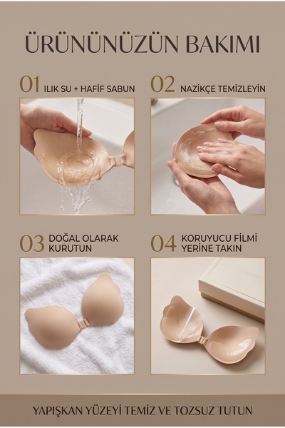 NurPeri İç Giyim Önden Klipsli Askısız Dikişsiz Dolgun Gösterme Özellikli A Kalite Yapışkanlı Abiyeye Uygun Sütyen