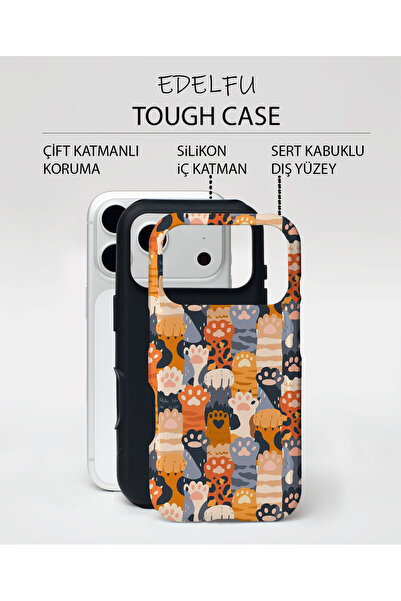 EDELFU iPhone 17 PRO Uyumlu - Koca Renkli Patiler, Çift Katmanlı Kapak, Parlak Yüzey Koruyucu Kılıf
