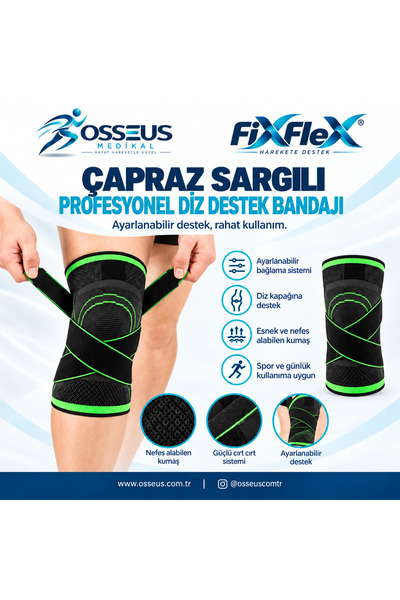 FİXFLEX Çapraz Sargılı Profesyonel Diz Destek Bandajı Spor Kullanımına Uygun Standart Dizlik