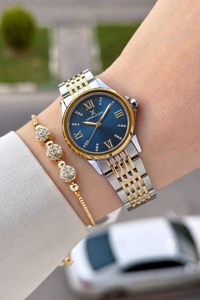 Daniel Klein Dial Navy Blue Strap Gold Silver Color 28 mm Women's Wristwatch ...