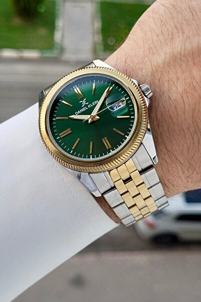 Daniel Klein Kadranı Yeşil Kordonu Gold Gümüş Renk 41 Mm 5 ATM Takvimli Hediy...