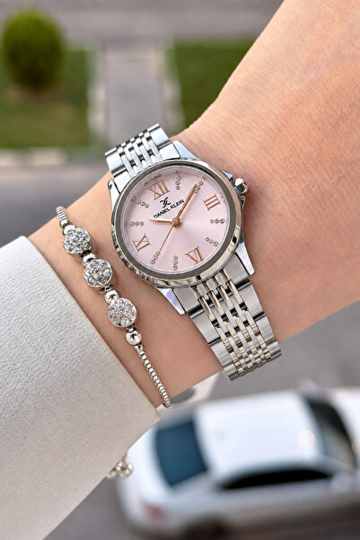 Daniel Klein Dial Pink Cord Silver Color 28 mm Women's Wristwatch with Gift P...