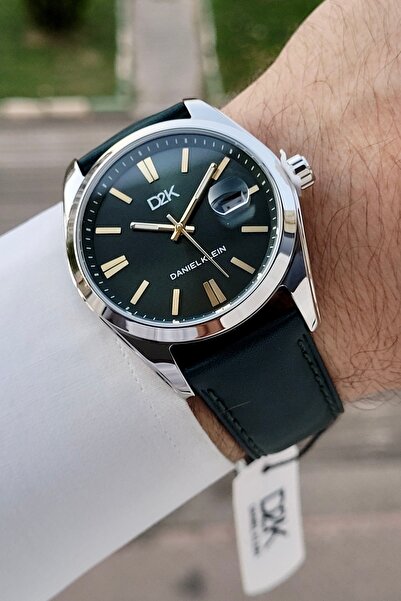 Daniel Klein Kasası Gümüş Kordonu Yeşil Renk 42 Mm Takvimli Hediye Paketli Er...