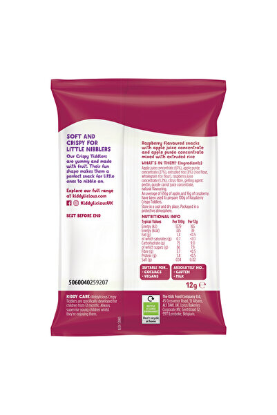 Kiddylicious Raspberry Crispy Tiddlers - Delicious Real Fruit Treat for Kids - Suitable for 12+ Mont
