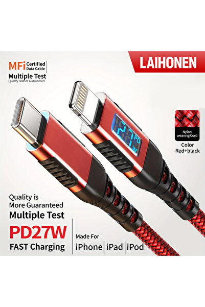Choice 1 متر 1 قطعة كابل USB C إلى Lightning معتمد من MFi باللون الأحمر شاشة ...
