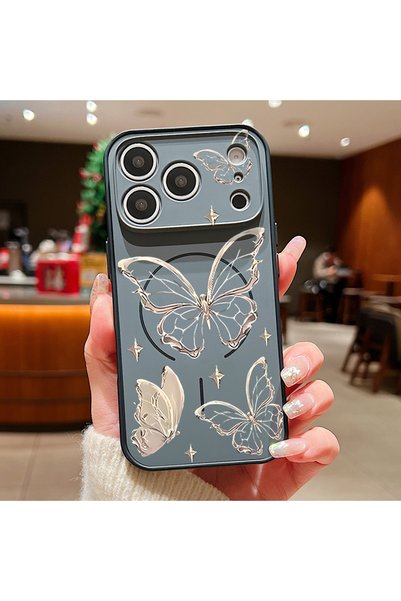 Choice60 iPhone17 Pro Max A799 Black Gold Butterfly Pattern Magnetic Phone Ca...