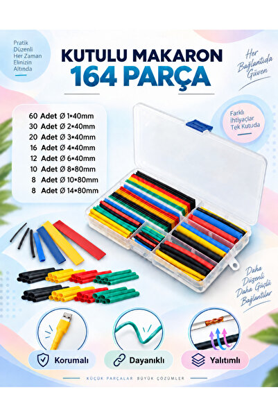 Folveit 164 Parça Kutulu Makaron Isıyla Daralan Kablo Koruma Kablo Tamir Seti...