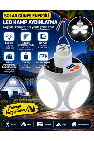 Unichrome Güneş Enerjili Solar Aydınlatma Kamp Çadır Lambası Şarjlı Ampül Led...