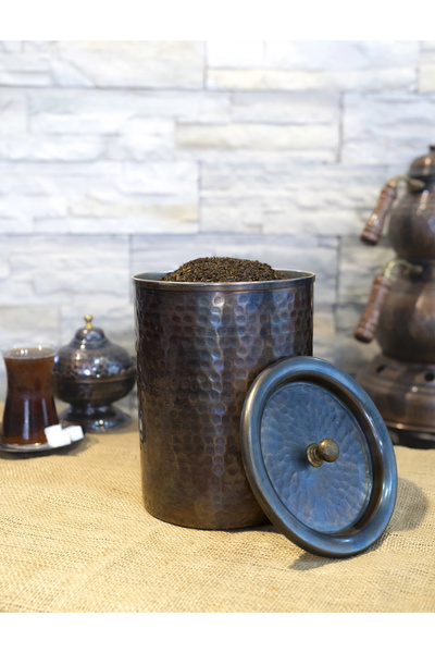 Bakır Concept Copper Tea Canister Hammer Forged Model Oxidized Copper Color