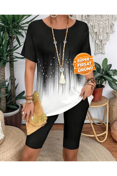 Generic Brand Women's Short Sleeve Crew Neck Patterned Diver Blouse and Leggi...