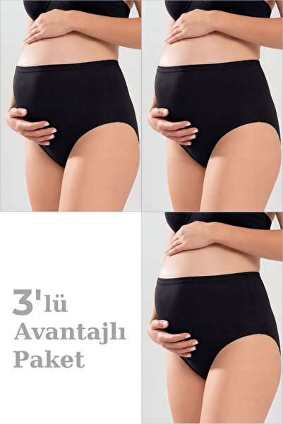 Arma Yıldız 3'lü Paket Kadın Siyah Pamuklu Likralı Yüksek Bel Hamile Lohusa K...