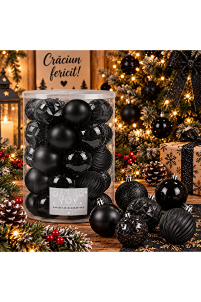 SERSIMO Set globuri de Crăciun, 30 piese, 8 cm, 6 modele, negru