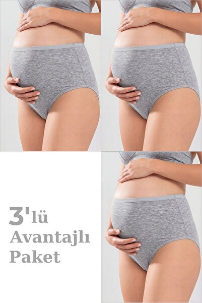 Arma Yıldız 3'lü Paket Kadın Gri Pamuklu Likralı Yüksek Bel Hamile Lohusa Kül...