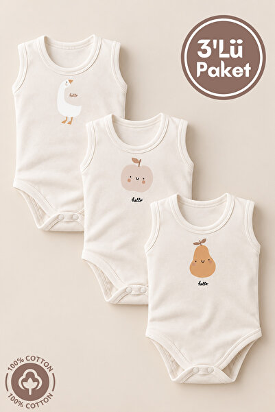 miniel organic Kız Bebek %100 Organik Pamuklu Cute Fruit Baskılı 0-12 Ay 3lü ...