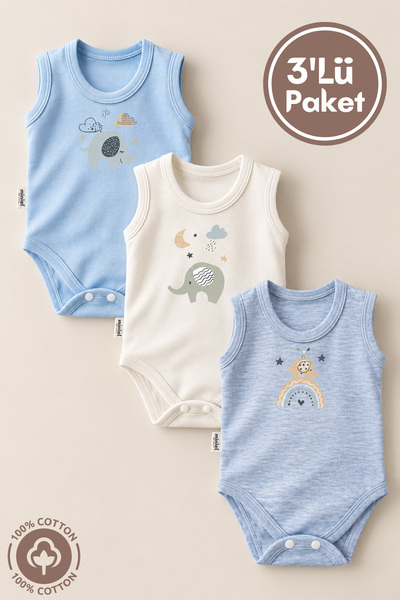 miniel organic Unisex 100% Organic Cotton Elephant Printed 3-6-9-12 Months 3-...