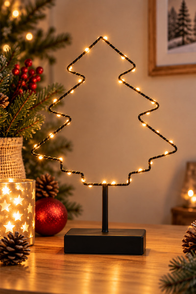 MAGICLEDCORNER Siyah Metal Çam Ağacı Ledli Dekor