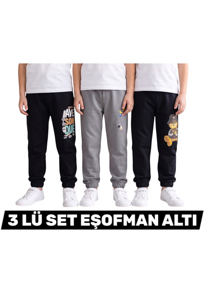 Minik Motion Children's Boys' Sweatpants Large Printed 3-Piece Set