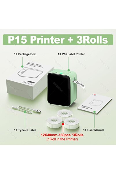 Choice P15-GR Add 3Rolls Marklife P15 Wireless Bluetooth Label Printer Portab...