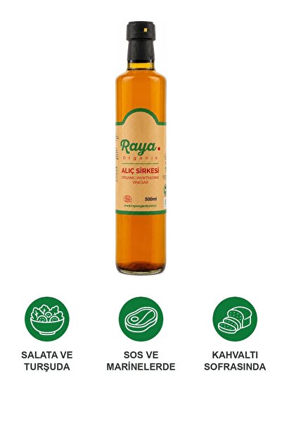 RAYA Organik Alıç Sirkesi 500 ml Cam Şişe Katkısız Geleneksel Fermente Salata Sos