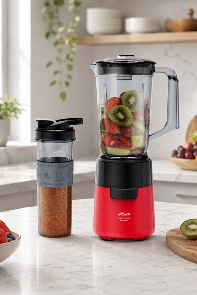 Arzum AR1196 Shake'N Take Megamix Sürahi Blender 550W, 1L Sürahi, 550 ml Taşınabilir Şişe, Kırmızı
