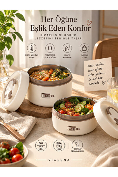 Genel Markalar 2’li Paslanmaz Çelik Lunch Box Yemek Termosu Isı Yalıtımlı Taş...