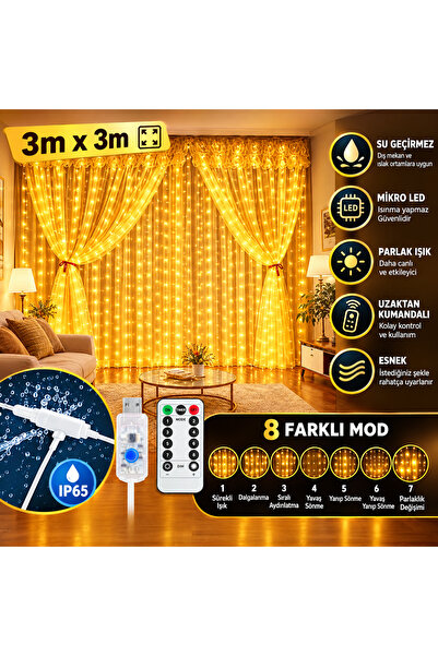 ledison Kumandalı 8 Ayrı Moda Sahip 3mx3m ( 300 Cm X 300 Cm ) Perde Led Tel Led Usb