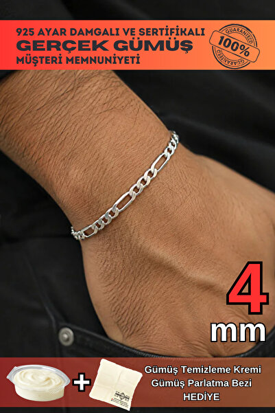OSMANLI GÜMÜŞ 4mm Figaro Model 925 Ayar Gümüş Erkek Bileklik Künye 253882842