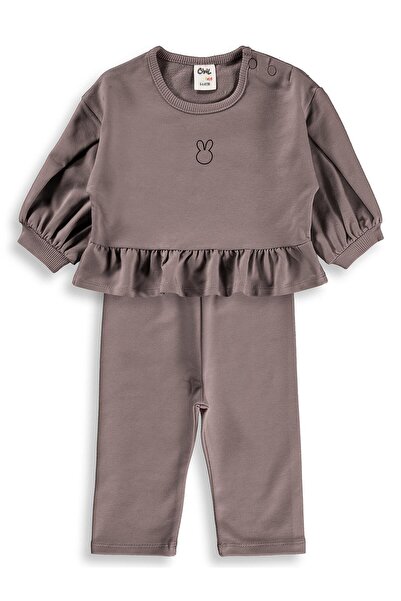 Civil Baby Tavşan Baskılı Fırfırlı 6-18 Ay Takım - Kahverengi