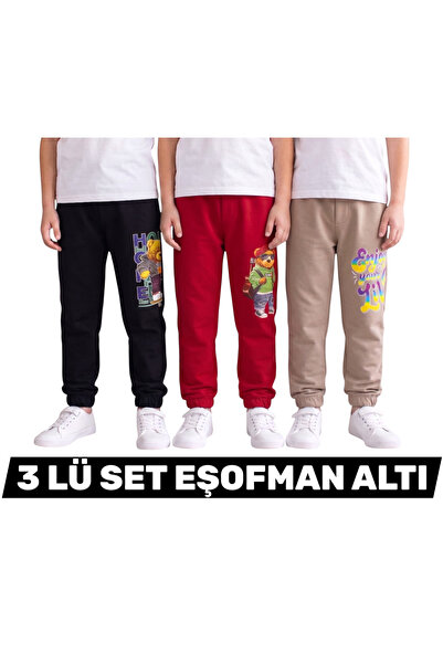 Minik Motion Children's Boys' Sweatpants Large Printed 3-Piece Set