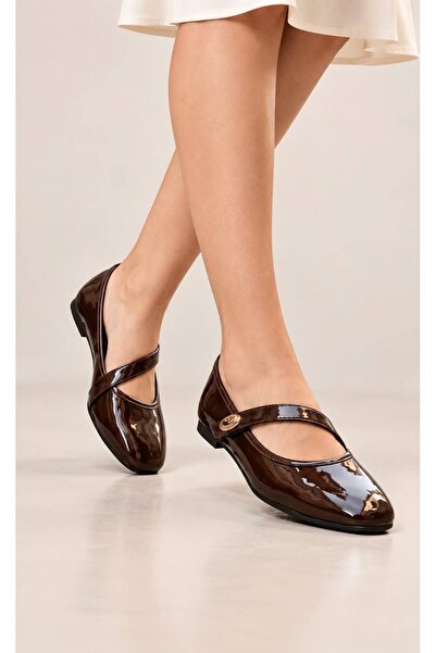 redtan Women's Bitter Brown Patent Leather Ballerina Shoes – Classic Stylish ...