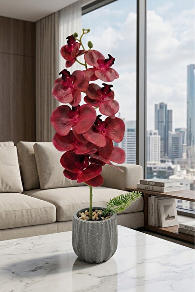 co arma Artificial Orchid Flower with Glass Vase Beautiful and Exquisite Shap...