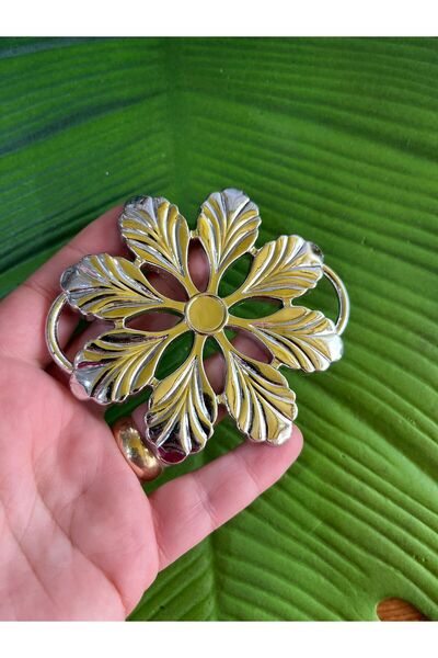 Gönülden Tasarım 9X9 cm Plastic Silver Color Flower Bag Belt Buckle
