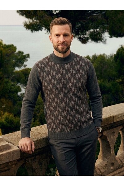 ONNO Men's Half Fishman Collar Knitwear Sweater with Elastic Waist, Steel Kni...