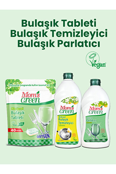 Mom's Green 3'lü Set -40'lı Bulaşık Makinesi Tableti -Elde Yıkama Bulaşık Lim...